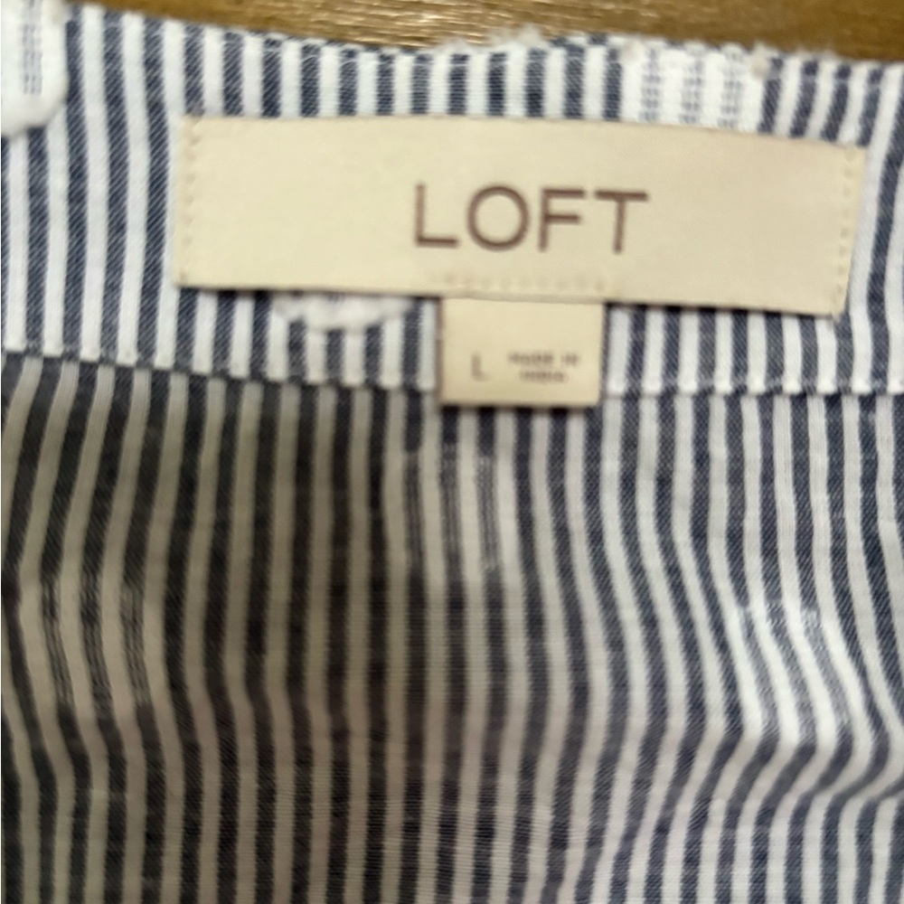 LOFT Striped Blue and White Wrap Blouse - Picture 4 of 8